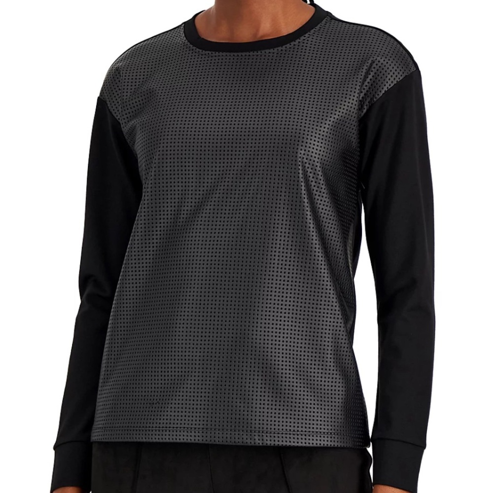 Anne Klein Long sleeve Faux Leather Top